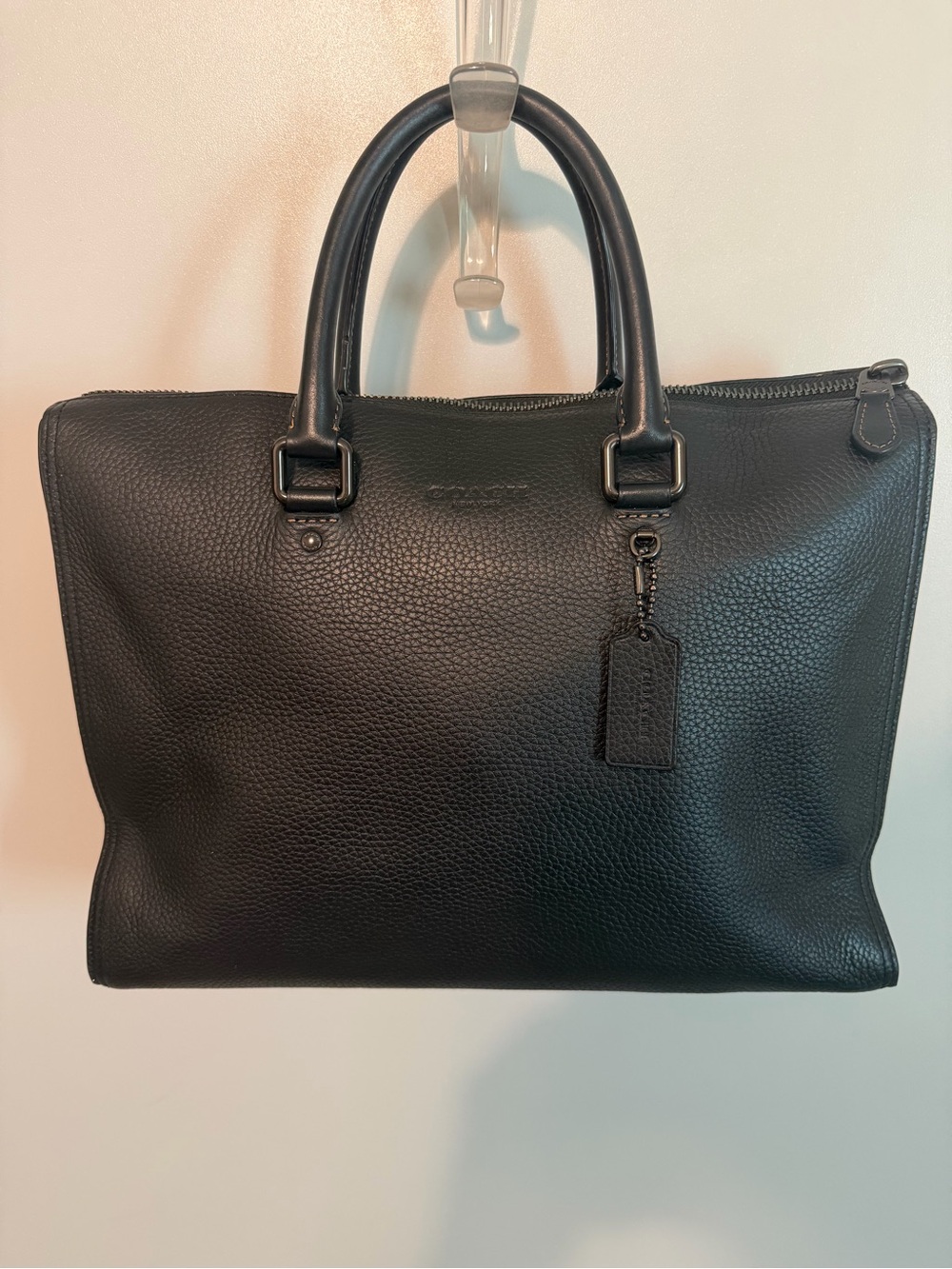 Coach Black Pebbled Leather Briefcase with Top Handles
